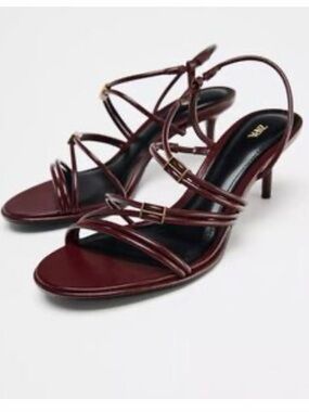 Zara Leather Strappy Heel Sandals Size 36